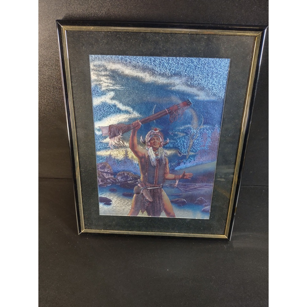 Vintage Native American Indian & Bison Spirit Animals Art Print Framed Picture